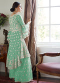 Green Beige Multi Embroidered Designer Gharara Suit, Salwar Kameez