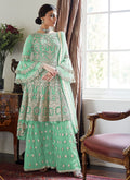 Indian Clothes - Green Beige Multi Embroidered Designer Gharara Suit