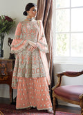 Indian Clothes - Peach Beige Multi Embroidered Designer Gharara Suit