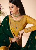 Yellow And Green Multi Embroidered Churidar Suit