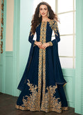 Indian Clothes - Navy Blue Slit Style Embroidered Anarkali Suit