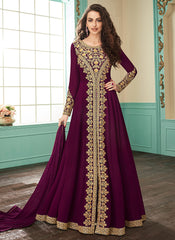 Indian Clothes - Magenta Slit Style Embroidered Anarkali Suit