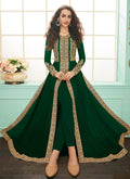 Dark Green Slit Style Embroidered Anarkali Suit