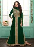 Indian Clothes - Dark Green Slit Style Embroidered Anarkali Suit