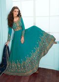 Turquoise And Blue Embroidered Designer Anarkali Suit