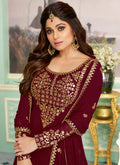Maroon Golden Embroidered Sharara Style Suit, Salwar Kameez