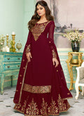 Maroon Golden Embroidered Sharara Style Suit