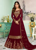 Indian Clothes - Maroon Golden Embroidered Sharara Style Suit