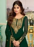 Dark Green Embroidered Sharara Style Suit, Salwar Kameez