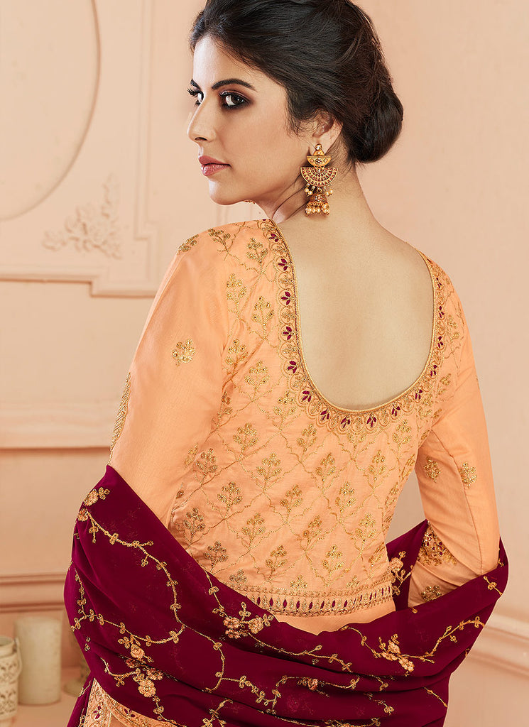 Orange And Maroon Traditional Anarkali Suit