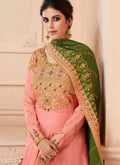 Peach And Green Traditional Anarkali Suit, Salwar Kameez