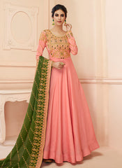 Indian Clothes - Peach And Green Traditional Anarkali Suit