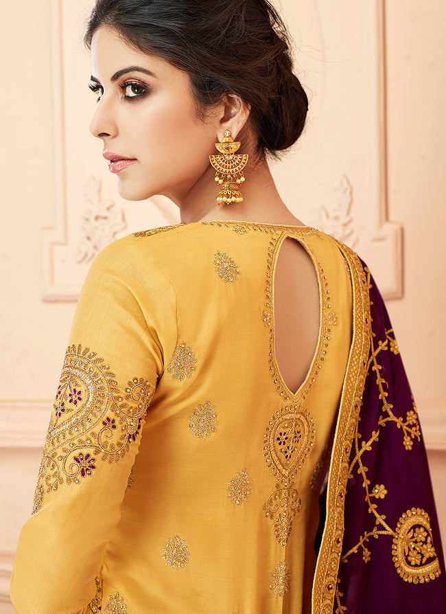 Yellow And Maroon Traditional Anarkali Suit