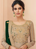 Beige And Green Traditional Anarkali Suit, Salwar Kameez