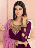 Plum And Pink Traditional Embroidered Pant Style Suit, Salwar Kameez