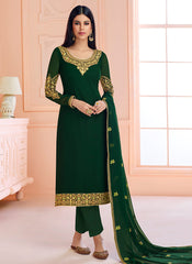 Indian Clothes - Green Overall Traditional Embroidered Pant Style Suit