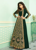 Dark Green Embroidered Jacket Style Anarkali Suit