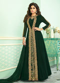Indian Clothes - Dark Green Embroidered Jacket Style Anarkali Suit