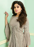 Grey Embroidered Jacket Style Anarkali Suit, Salwar Kameez