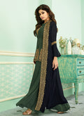 Green And Blue Embroidered Jacket Style Palazzo Suit