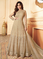 Beige Golden Anarkali Suit