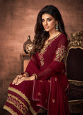 Indian Suit - Red Multi Embroidered Pant Style Suit, Salwar Kameez
