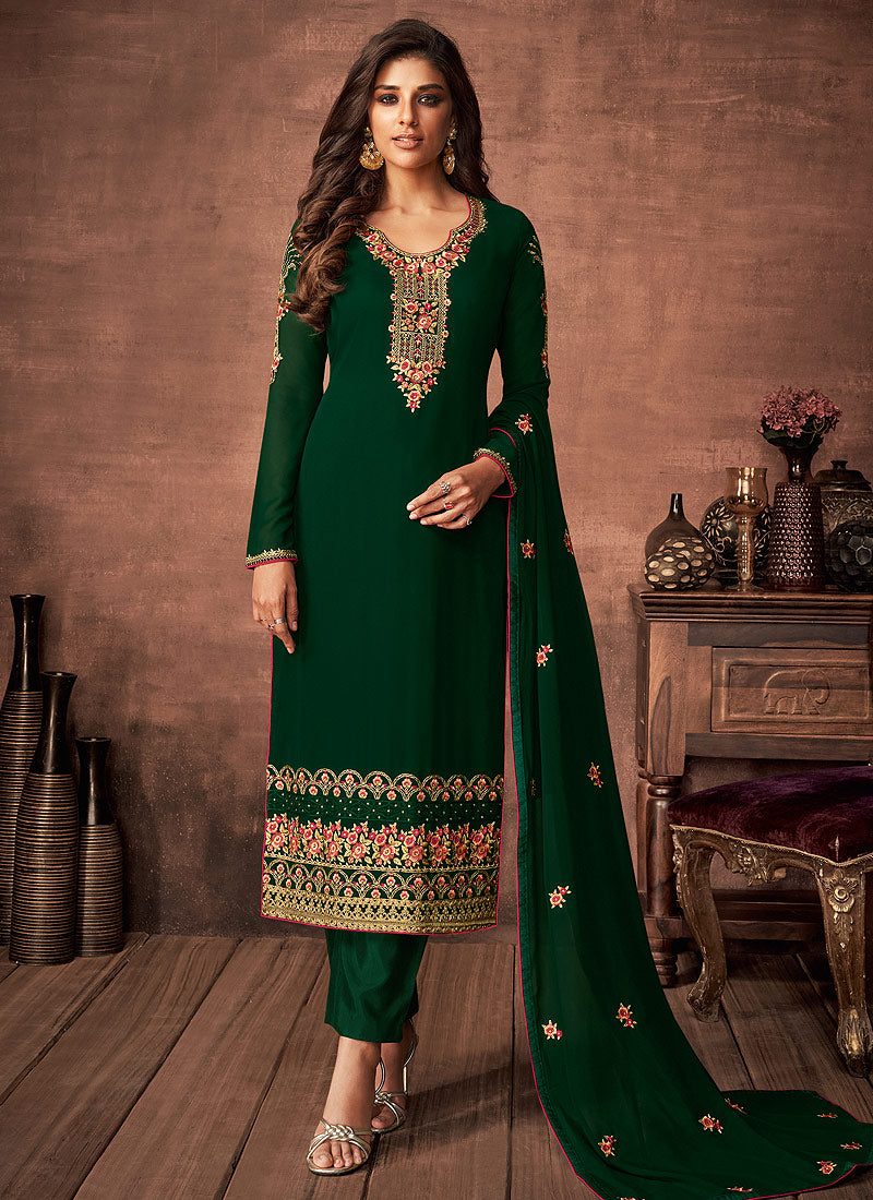 Green Embroidered Salwar Kameez