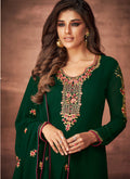 Indian Dresses - Green Multi Embroidered Pant Style Suit,Salwar Kameez