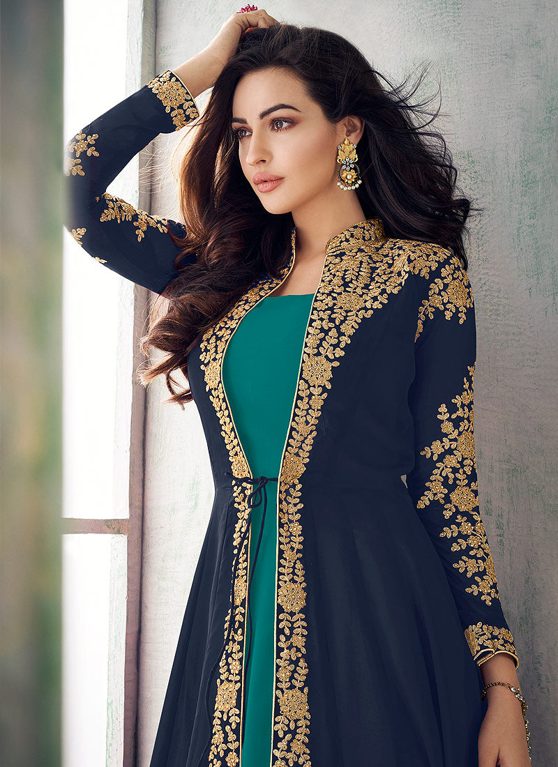 Jacket Style Embroidered Pant Suit
