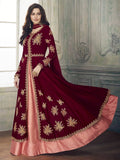 Maroon And Peach Layered Anarkali Pant Suit