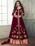 Maroon And Peach Layered Anarkali Pant Suit