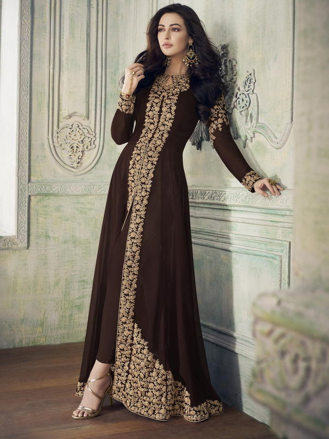 Dark Brown Overall Party Wear Pant Suit 