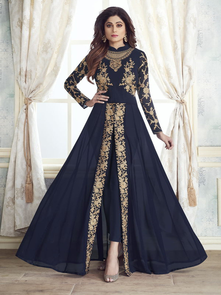Blue Designer Slit Style Anarkali Pant Suit