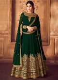 Deep Green Golden Party Wear Anarkali Suit
