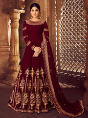 Maroon Golden Party Wear Anarkali Suit