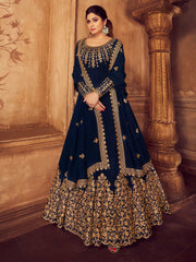 Dark Blue Golden Party Wear Anarkali Suit