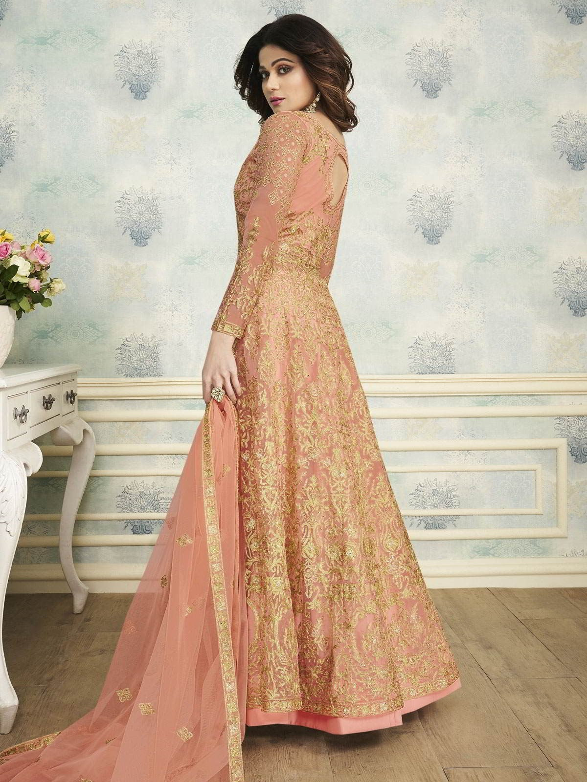 Peach Heavy Indo Western Wedding Lehenga