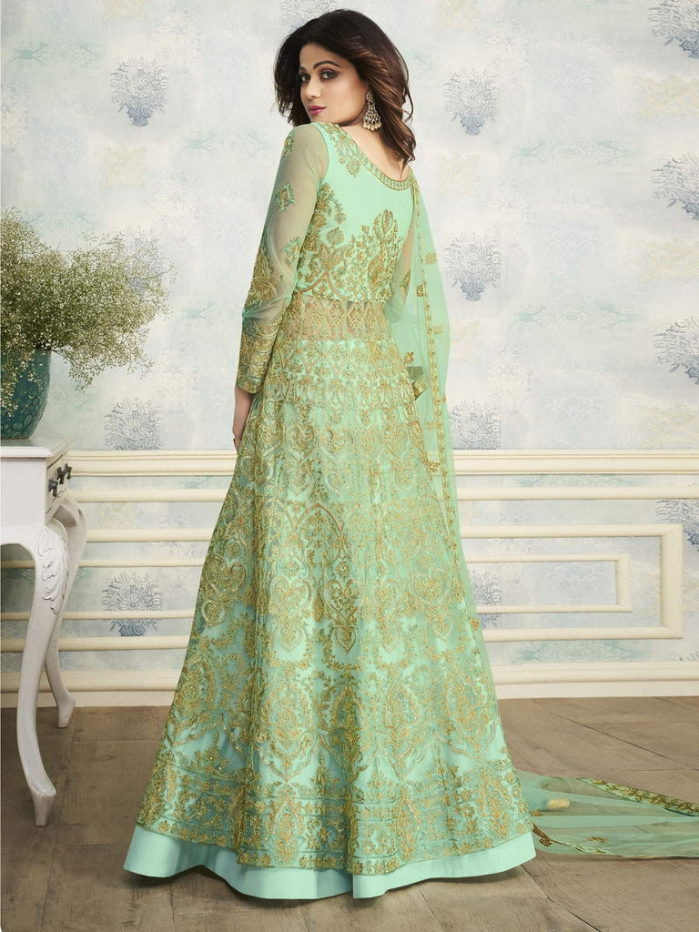 Pista Green Indo Western Wedding Lehenga