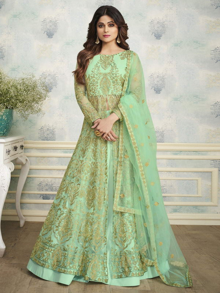 Pista Green Indo Western Wedding Lehenga