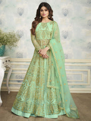 Pista Green Indo Western Wedding Lehenga