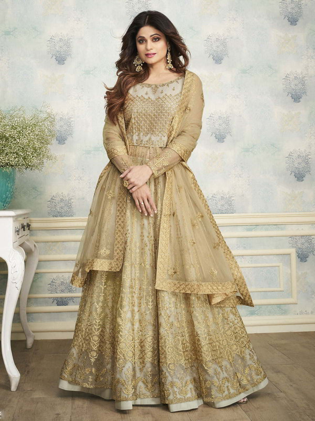 Golden Heavy Embroidered Indo Western Wedding Lehenga