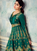 Deep Green Golden Embroidered Silk Anarkali Suit