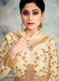 Beige Beauty Golden Embroidered Silk Anarkali Suit