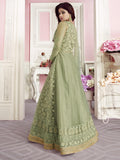 Light Green Overall Embroidered Net Anarkali Suit