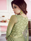 Light Green Overall Embroidered Net Anarkali Suit