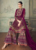 Plum Purple All Embroidered Anarkali Gharara Suit