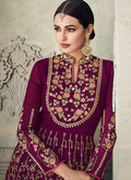Plum Purple All Embroidered Anarkali Gharara Suit