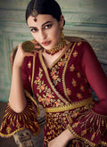 Marron And Peach Anarkali Gharara Suit