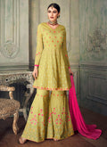 Neon Green And Pink Anarkali Gharara Suit