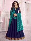 Blue And Turquoise Traditional Embroidered Anarkali Suit